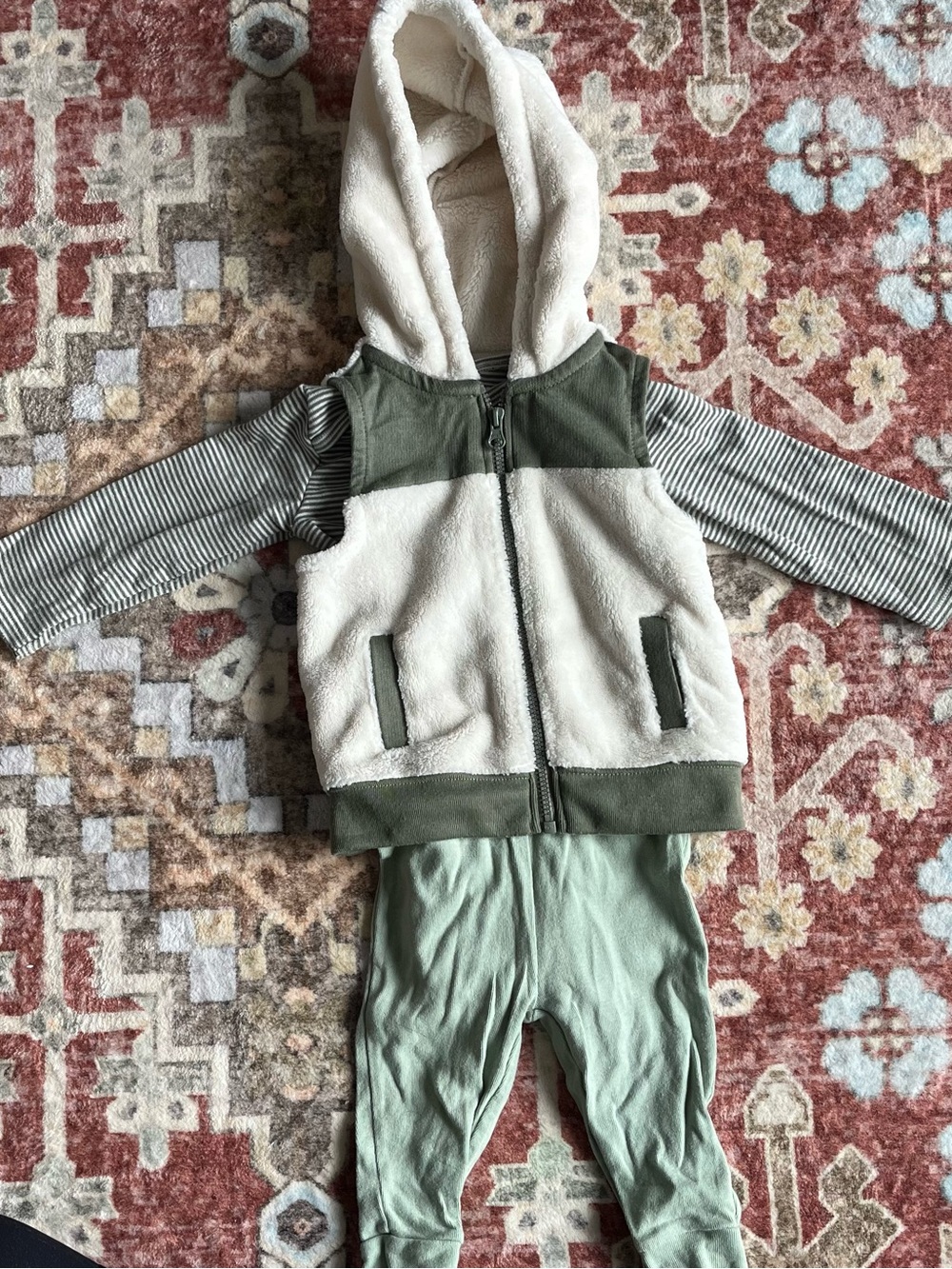 Carter's Sage Green and Cream Striped Baby Set